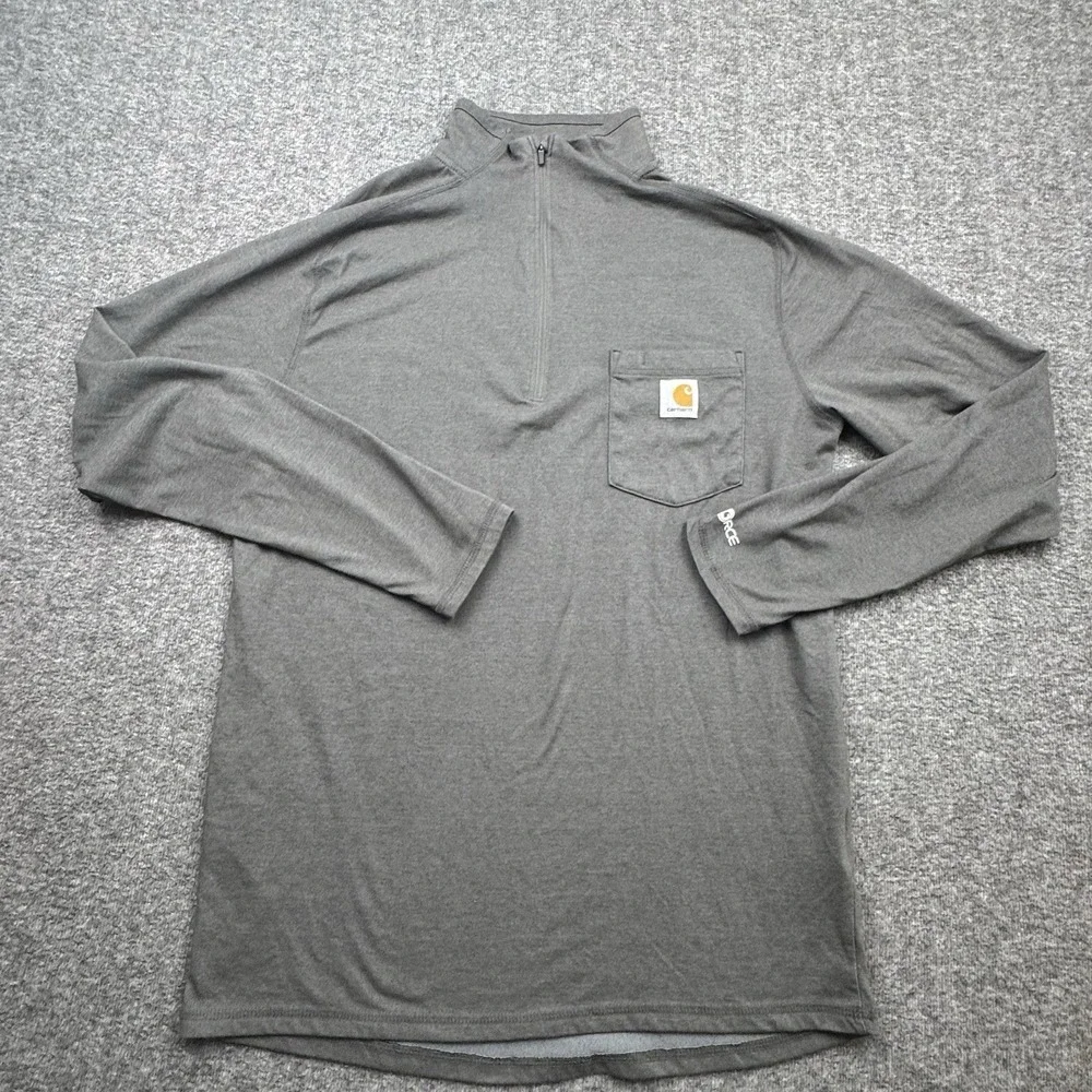 Carhartt Force Quarter Zip Pocket Long‎ Sleeve Gray Men's M Relaxed Fit TK4255-M